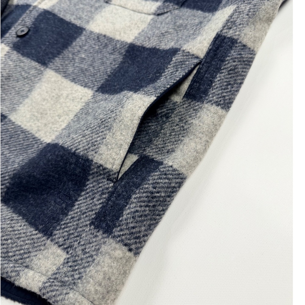 Banana Republic Shirt Jacket Mens L Navy Grey New Buffalo Check Shacket - Picture 2 of 10